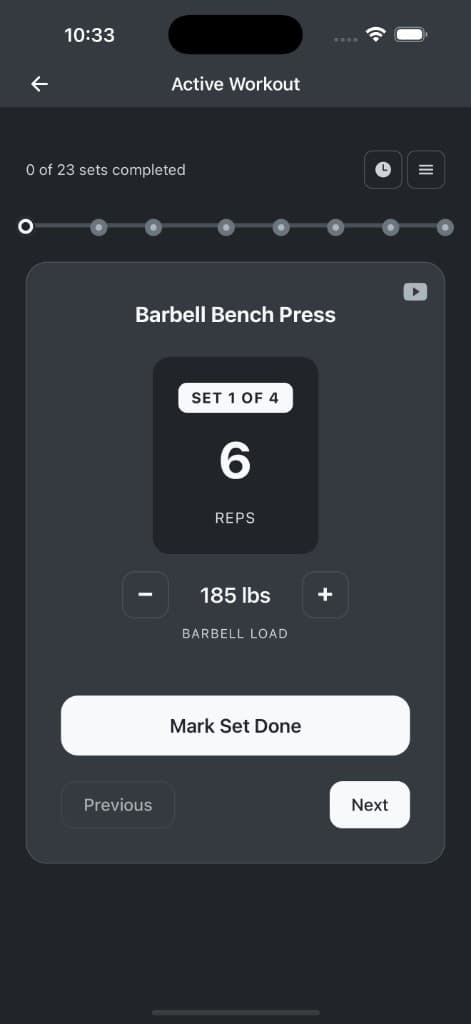 z-fit active workout screen